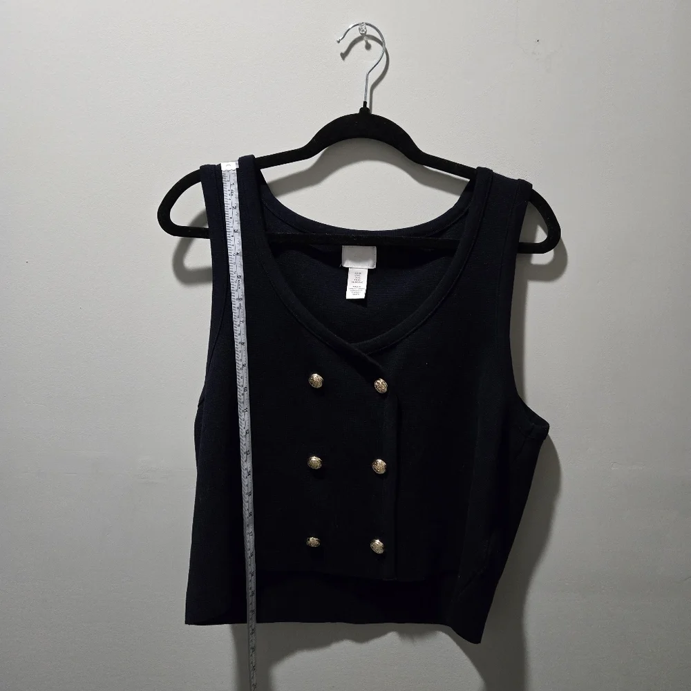 Navy Blue Sleeveless Top Vest Gold Button H&M - Picture 3 of 8